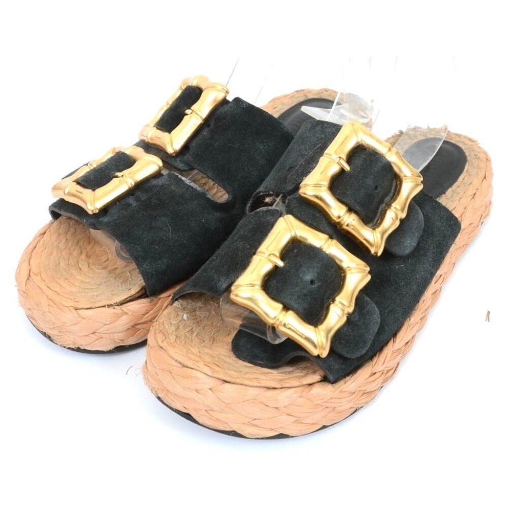 Schutz Enola Women's‎ 8 Leather Rope Flat Sandal Oversized Gold Buckles Flatform